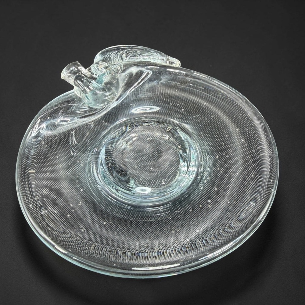 Hand Blown Clear Art Glass Fruit Trinket Dish Bowl Textured 6Inch Trinket Holder